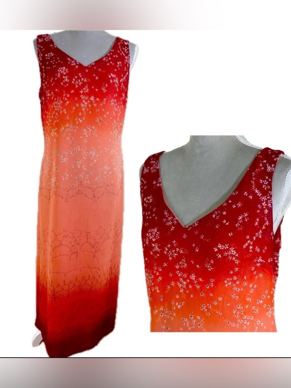 Vintage 90s Rampage Ombre Sunset Maxi Dress 11 Floral Whimsigoth Grunge Y2K USA